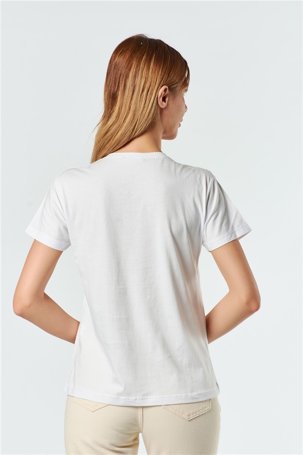 3012 Pullu Vosvoslu T-Shirt Beyaz-Coral