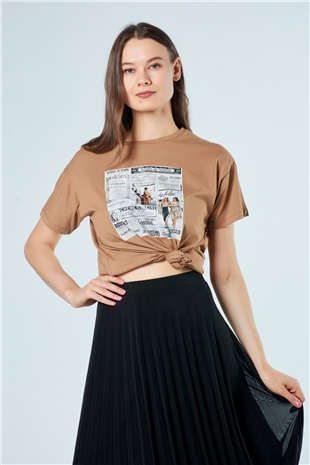 18614 Patchli T-Shirt Kahve-Coral
