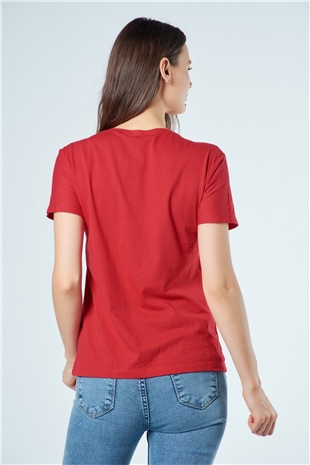 3012 Pullu Vosvoslu T-Shirt Kırmızı-Coral