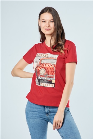 3012 Pullu Vosvoslu T-Shirt Kırmızı-Coral