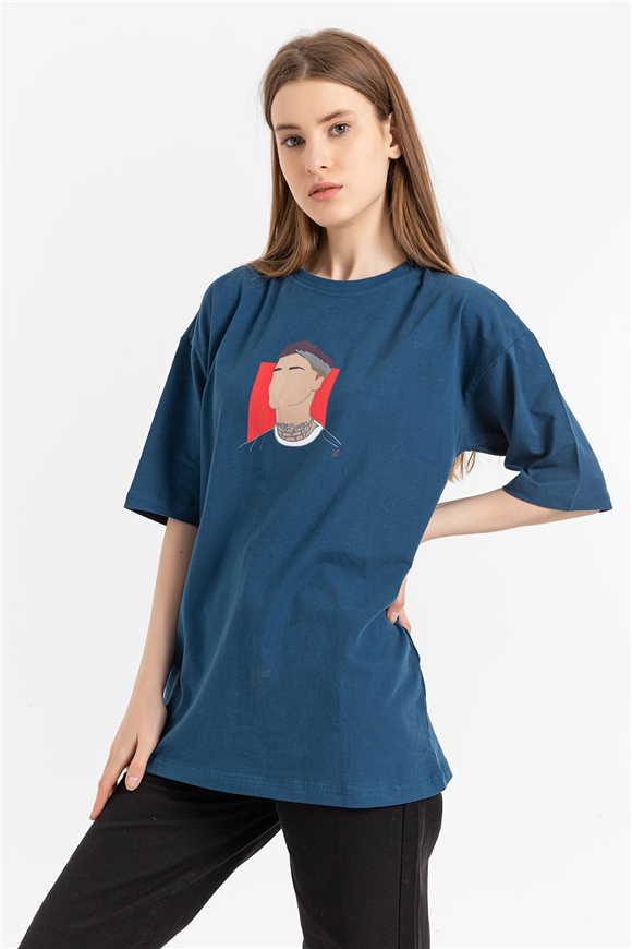 Baskılı T-Shirt Lacivert-Coral