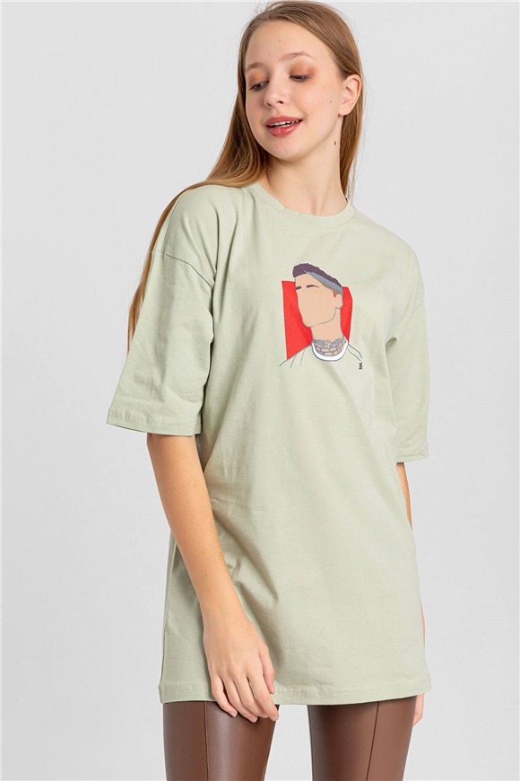 Baskılı T-Shirt Mint Yeşili-Coral