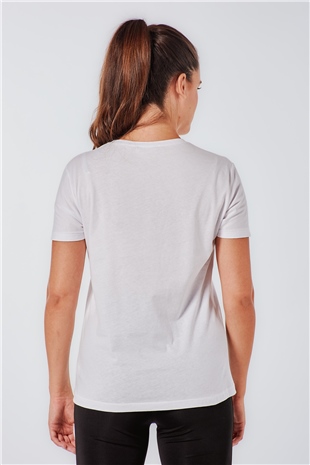 Coral 3057 Kot Ceketli Kadın Baskılı T-Shirt Beyaz-Coral